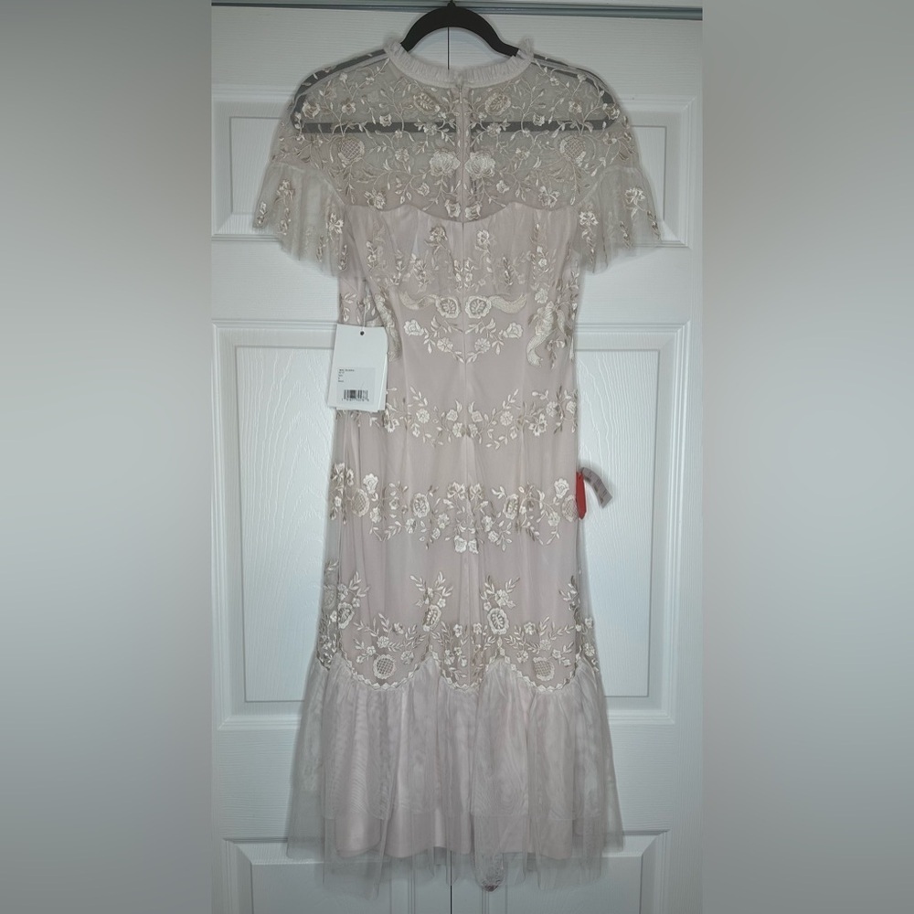 NWT Mac Duggal #35147 Sheer Neck Flutter Sleeve Dress in Blush - Picture 6 of 12